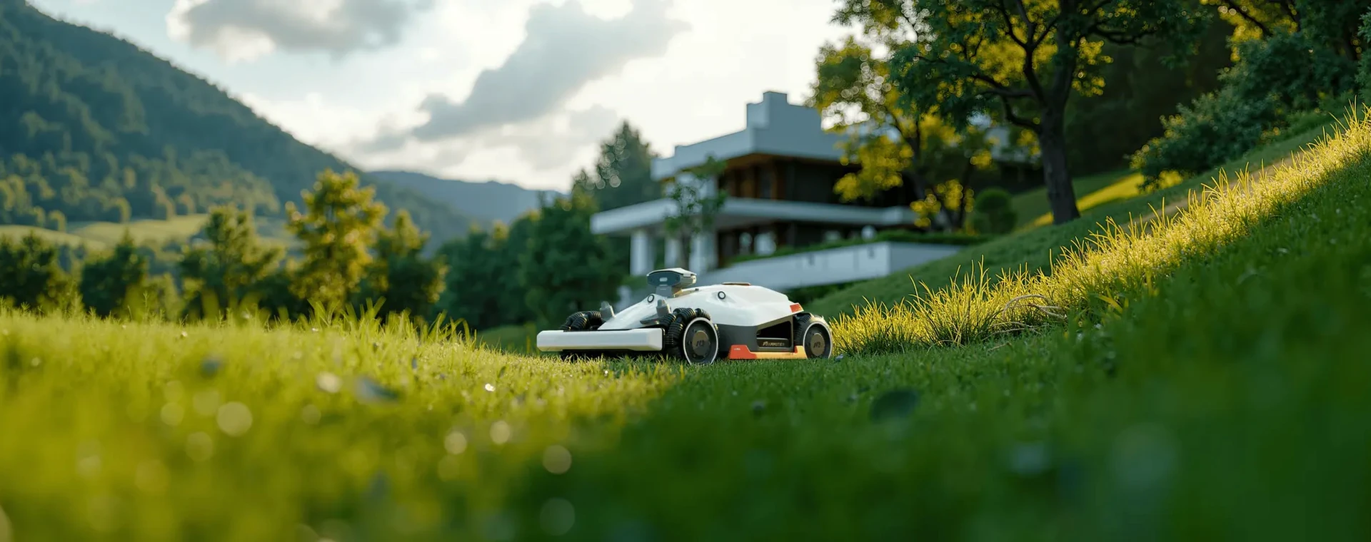 Robotic mower maintaining a modern lawn